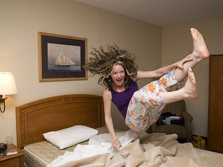 hotel bed jumping